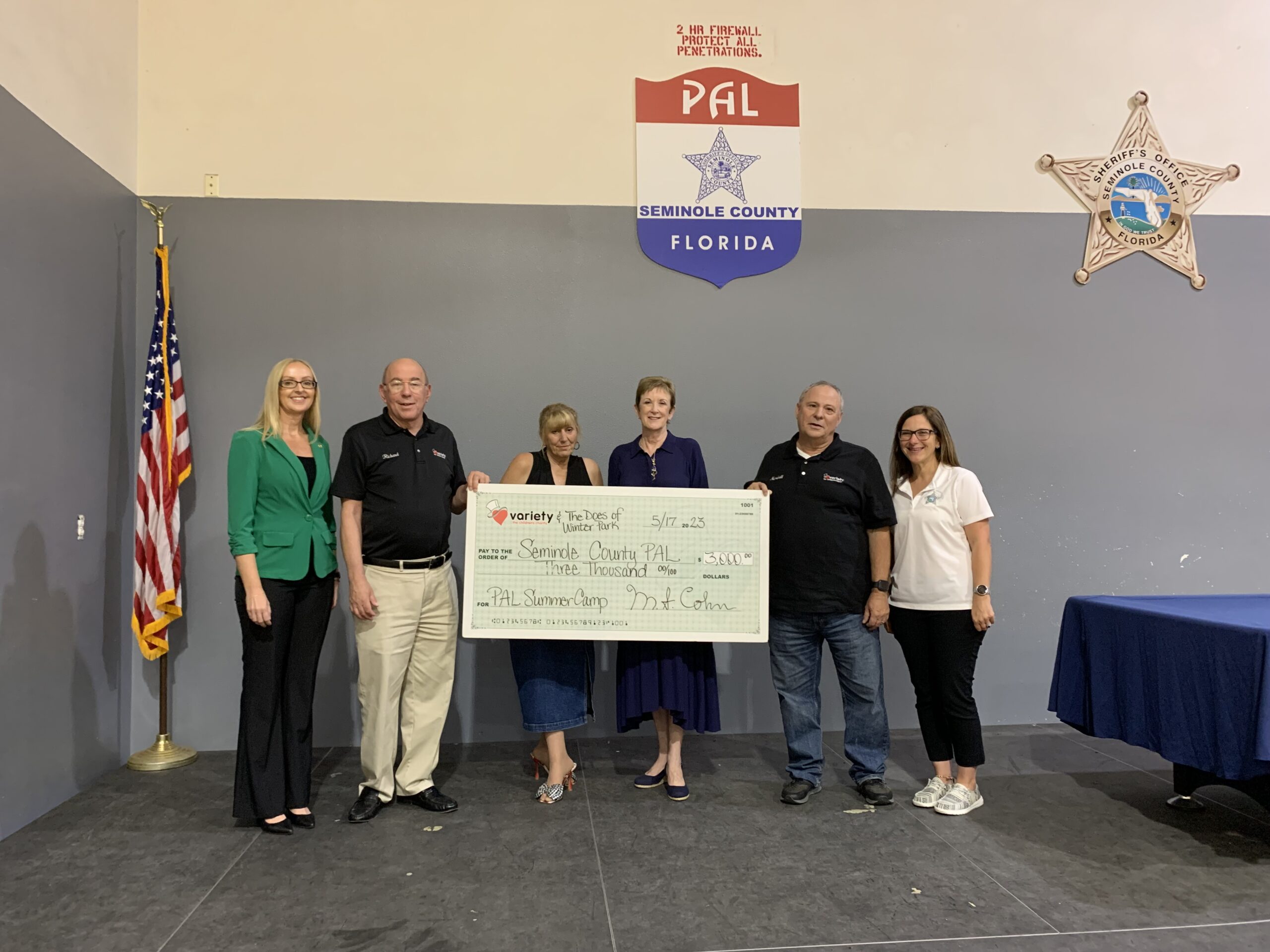 CHECK PRESENTATION TO SEMINOLE COUNTY SHERIFF'S OFFICE PAL YOUTH CAMP